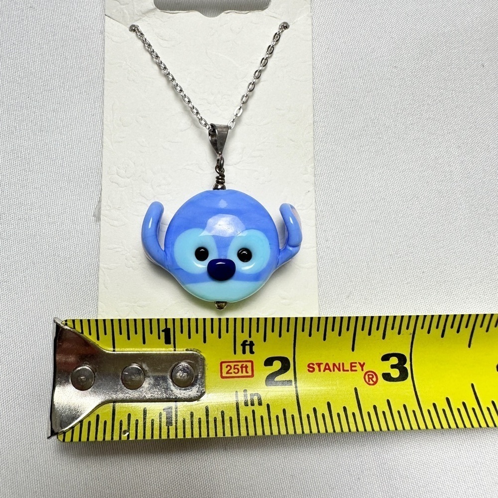 NWT - Arribas Brothers Stitch Blue Glass Pendant Necklace - Picture 2 of 4